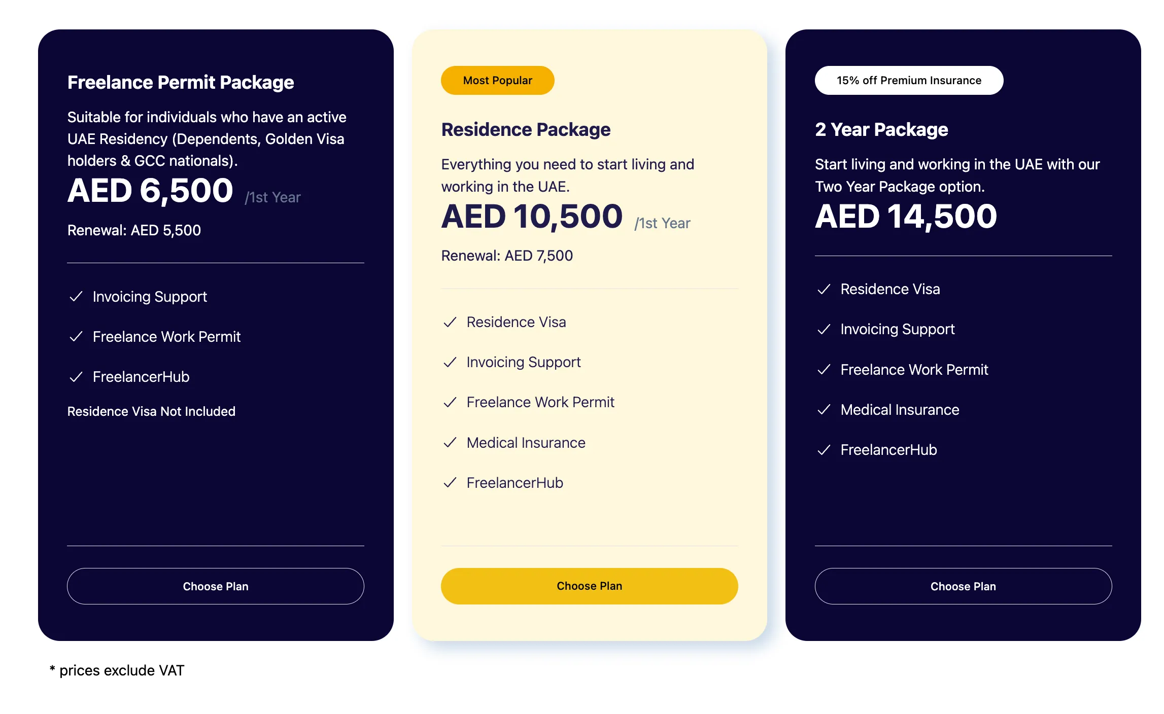 Screenshot of Dynamic Freelancer package prices